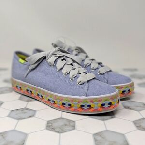 KEDS Women's Sz 9 TRIPLE KICK Platform AZTEC GEO Embroidered Cornflower …